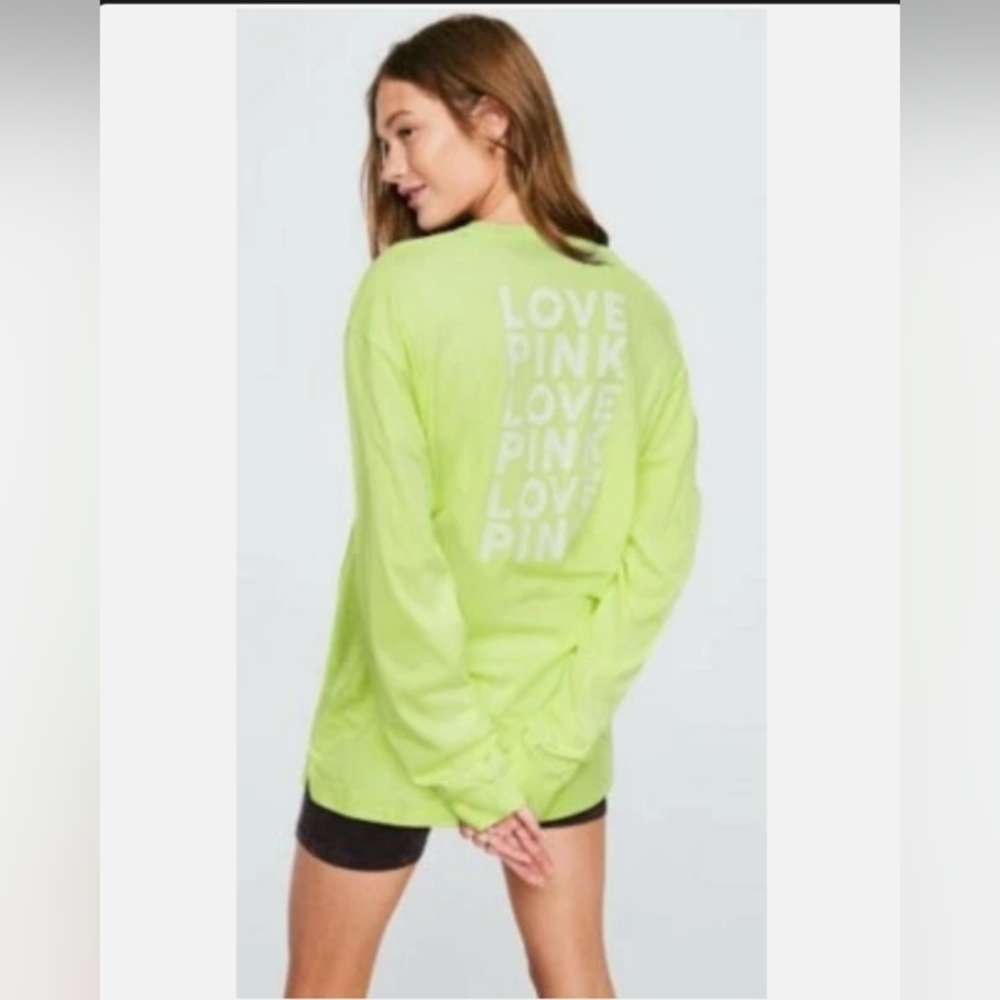 PINK VS Long Sleeve Crewneck Tee Shirt Citrus